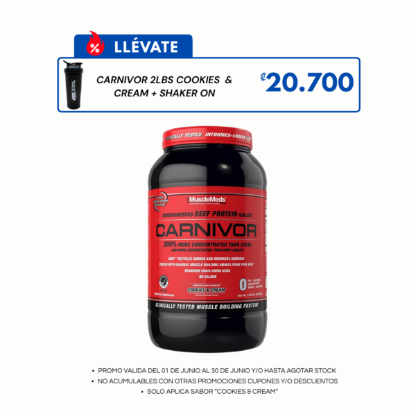 CARNIVOR 2LBS COOKIES & CREAM+ SHAKER ON